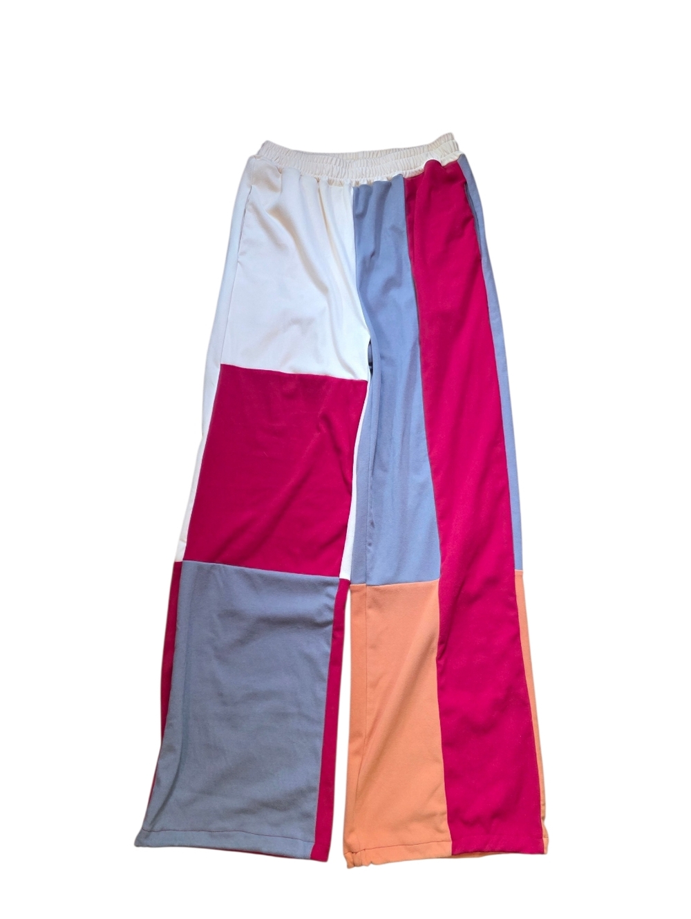 Patchwork Multicolor Boho Wide-Leg Ankle Drawstring  Fleece Pants EUC Size Small